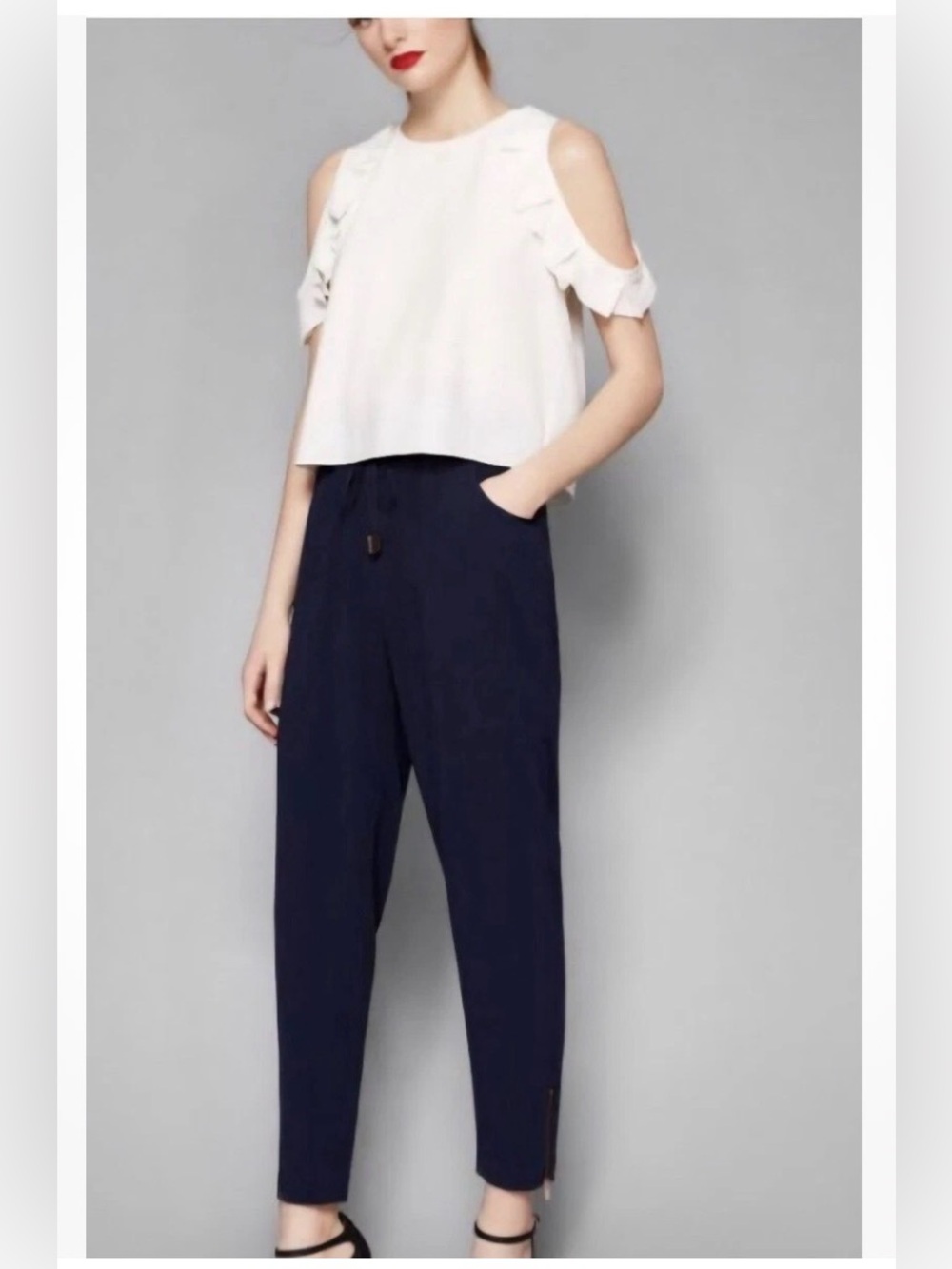 NWT Ted Baker Lulay Cold Shoulder Navy/White Jumpsuit